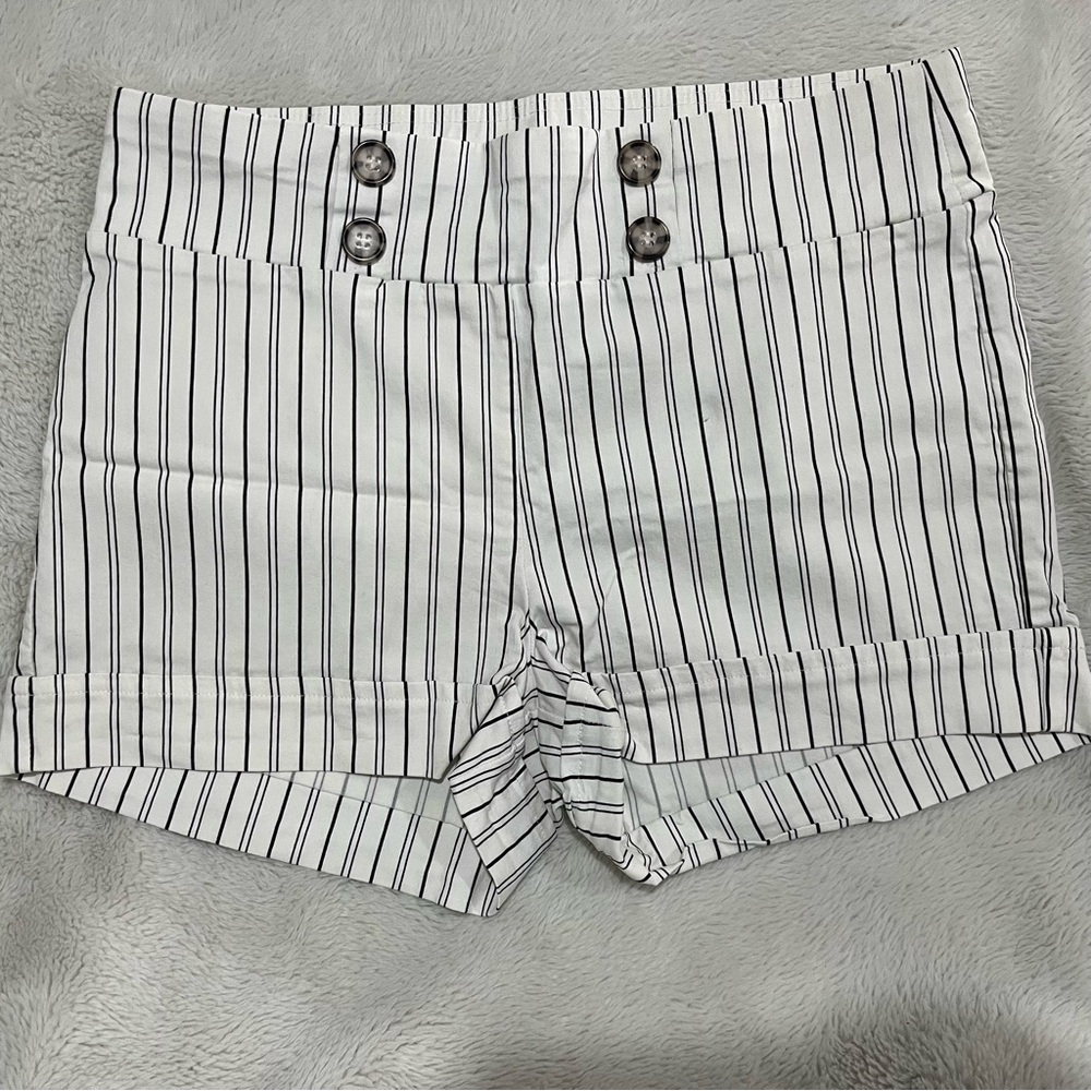 Women's High-Rise White Pinstripe, Button-Front Shorts